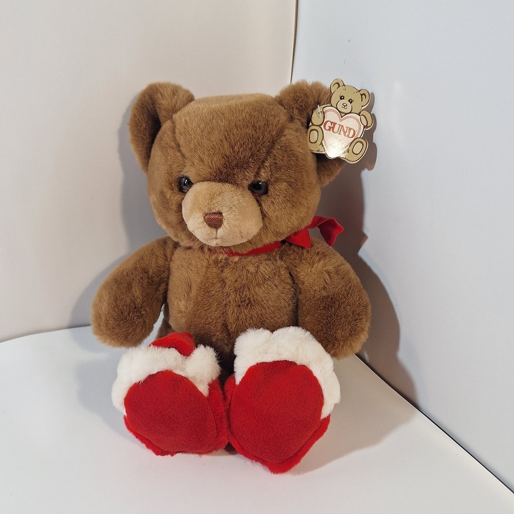 Gund 1983 Tender Teddy Bear‎ Stuffed Animal Plush With Santa claus House shoes